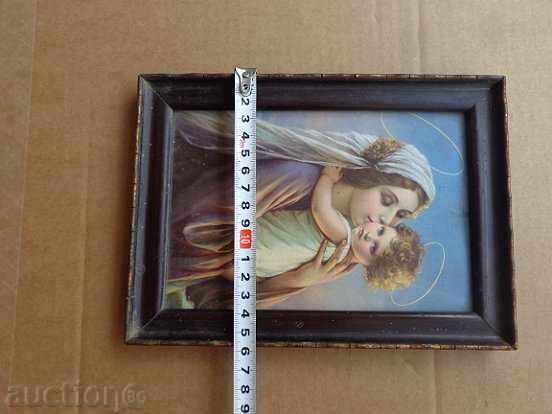 Licitație Acasă icon litografie vechi, Madonna și Copilului, Cross Licitație Acasă icon litografie vechi, Madonna și Copilului, Cross