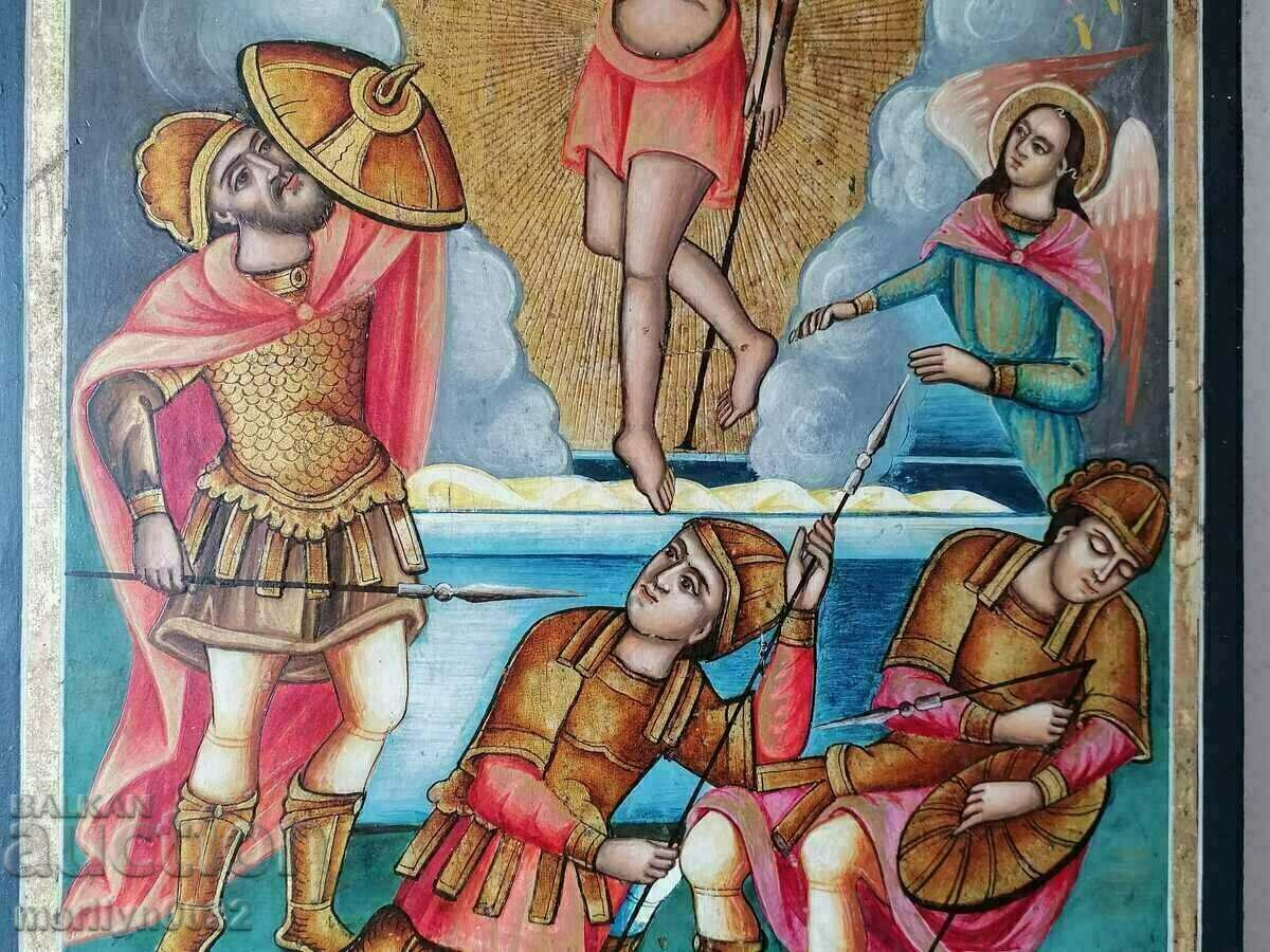 Auction Home icon, old lithography, Ascension of the Lord, cross Auction Home icon, old lithography, Ascension of the Lord, cross