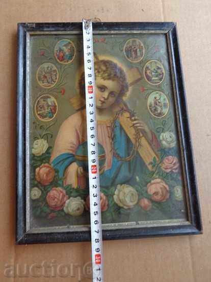 Home icon, old lithograph, Jesus Christ, cross with price 99.00 BGN | € 50.62