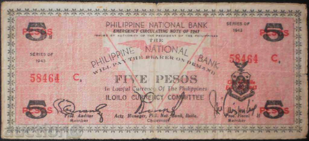 colecție de bancnote Filipine 5 Pesos 1943 RRR rare