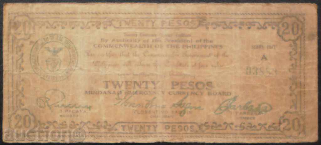 Колекция Банкнота Филипини 20 Песо 1943 RRR rare
