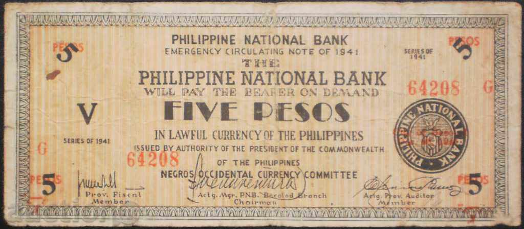 colecție de bancnote Filipine 5 Pesos 1941 RRR rare