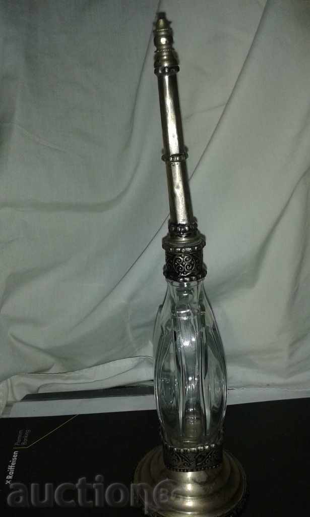 Licitație sticla veche pentru arome, parfum - metal-cristal