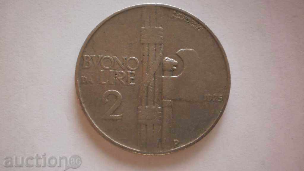 Italy 2 pounds 1925 R Rare Coin