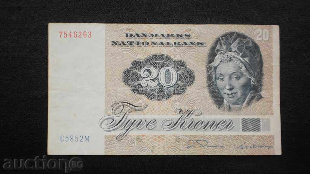 Bancnota Danemarca 20 coroane 1972 VF rare de bancnote