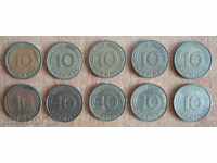 10 pfennig 1950,1971,1972,1981,1990,1991,1995 - Germania