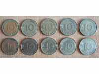 10 pfennig 1950,1971,1972,1981,1990,1991,1995 - Γερμανία