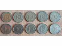 10 pfennig 1950,1971,1972,1981,1990,1991,1995 - Germany