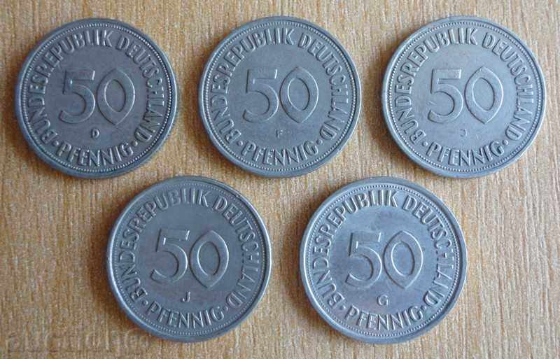 50 Pfenning 1950, 1976, 1990 - Γερμανία