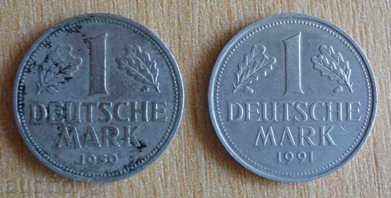 1 γραμματόσημο 1950(G) και 1991(D) - Γερμανία