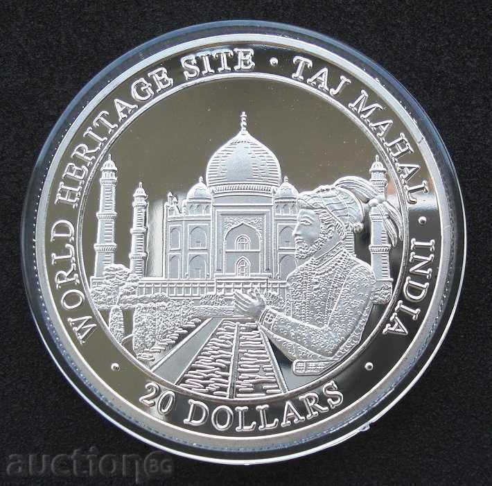 (¯`'•.¸   20 долара 2001 ЛИБЕРИЯ (Taj Mahal)  UNC   ¸.•'´¯)