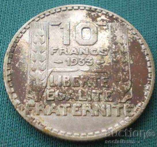 France 10 Frank 1933 Silver rare (kk)