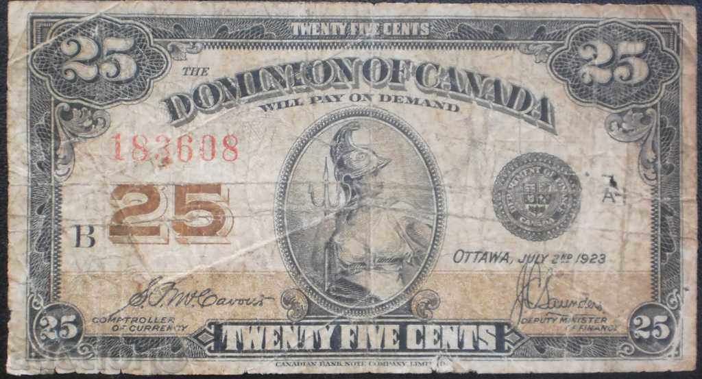 Banknote Collection Canada 25 Centres 1923 RRR rare