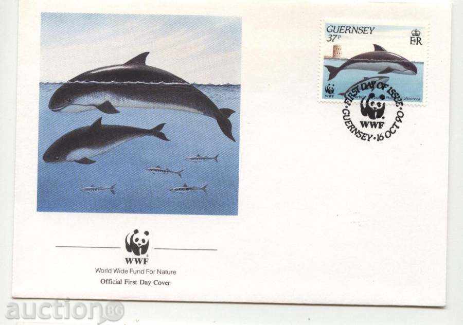 Първодневни пликове  (FDC) WWF Морска фауна 1990 от Гърнси