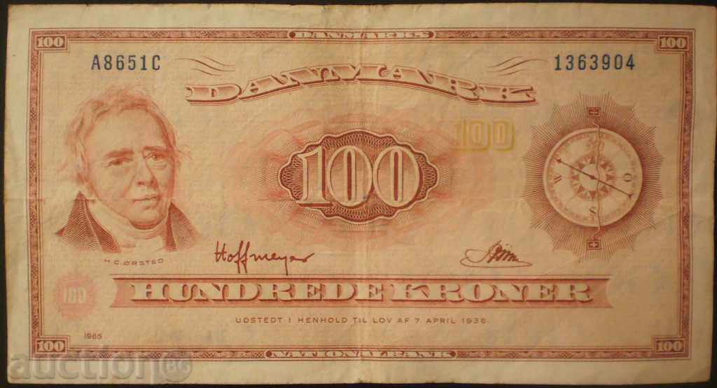 DENMARK - 100 CRONES - 1965-VF-RARE