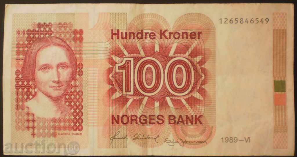 NORVEGIA - 100 -1989-VF coroane-RARE