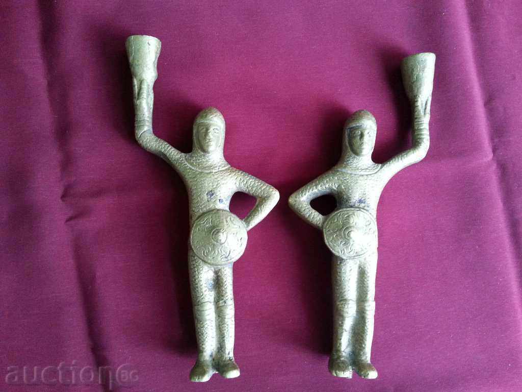 Lot of Old Bronze Figures, Knights Statuettes