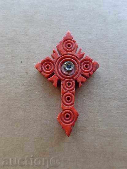 Biblical orthodox cross of coral, ornament, jewel