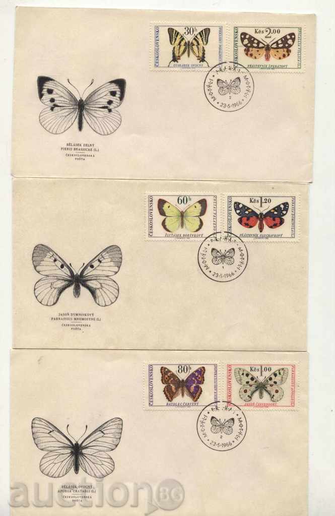 Първодневни пликове  /FDC-s/  Пеперуди 1966 от Чехословакия