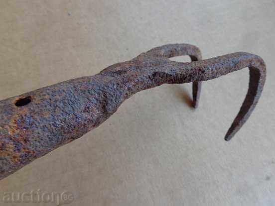 Auction Old manual forged tool, cottage, hammered hook forged iron Auction Old manual forged tool, cottage, hammered hook forged iron