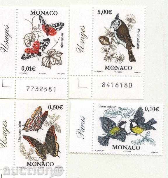 Чисти марки Птици и Пеперуди 2002 от Монако