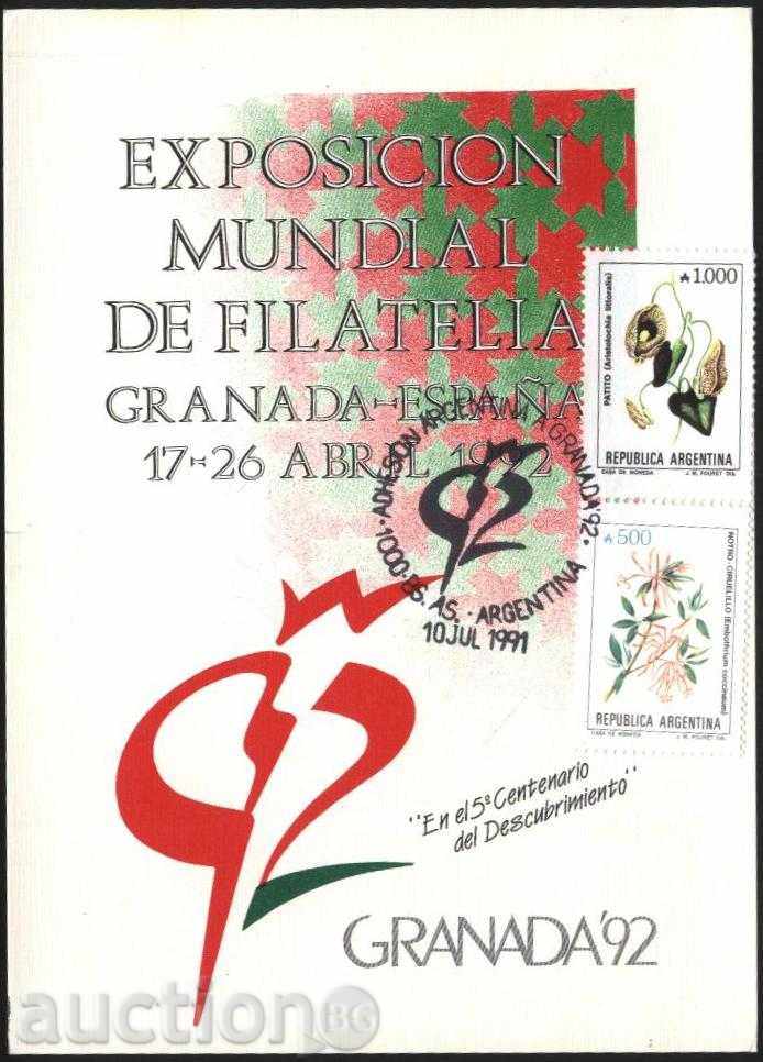 Пощенска картичка с марки Цветя и специален печат  Аржентина