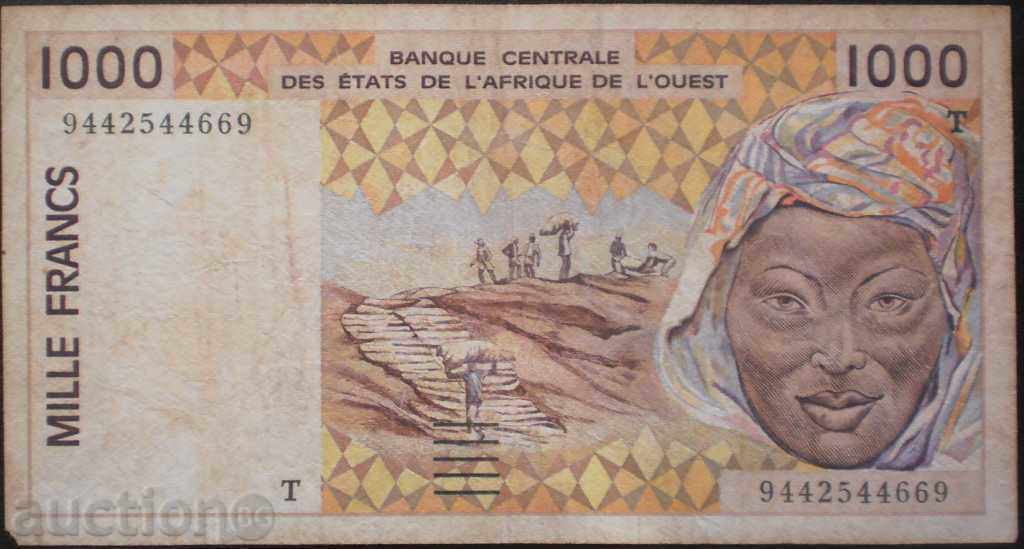 Franca factura Togo 1000 1991 R rare