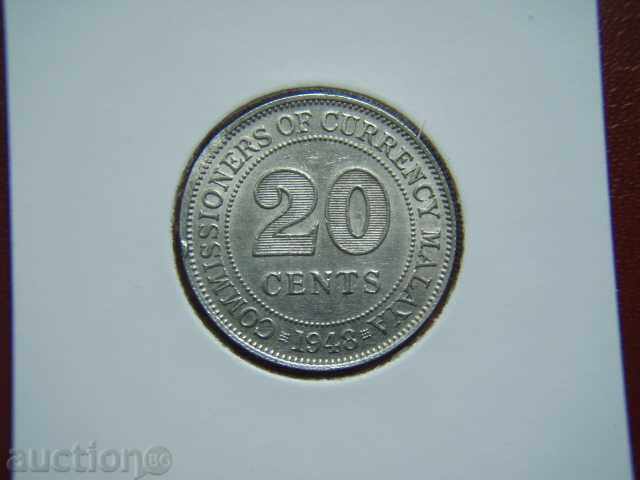 20 Cents 1948 Malaya (George VI) - XF/AU