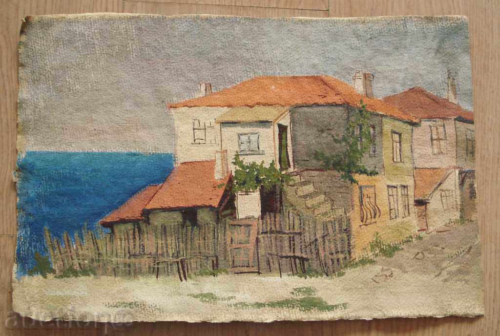 1006 Unknown artist Sea Houses watercolor P.42 / 28cm