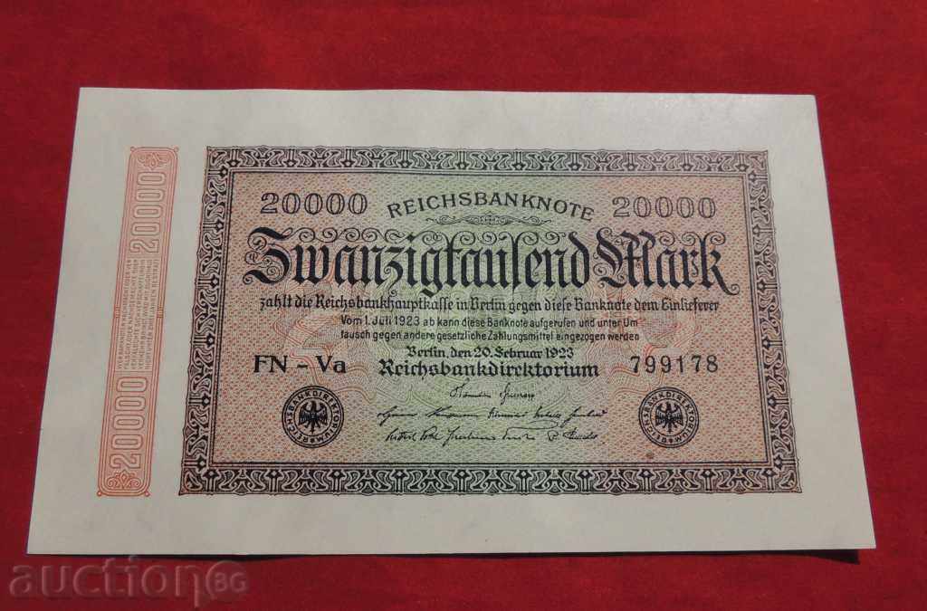 Банкнота 20 000 марки 1923 г. Германия- UNC-СРАВНИ И ПРЕЦЕНИ