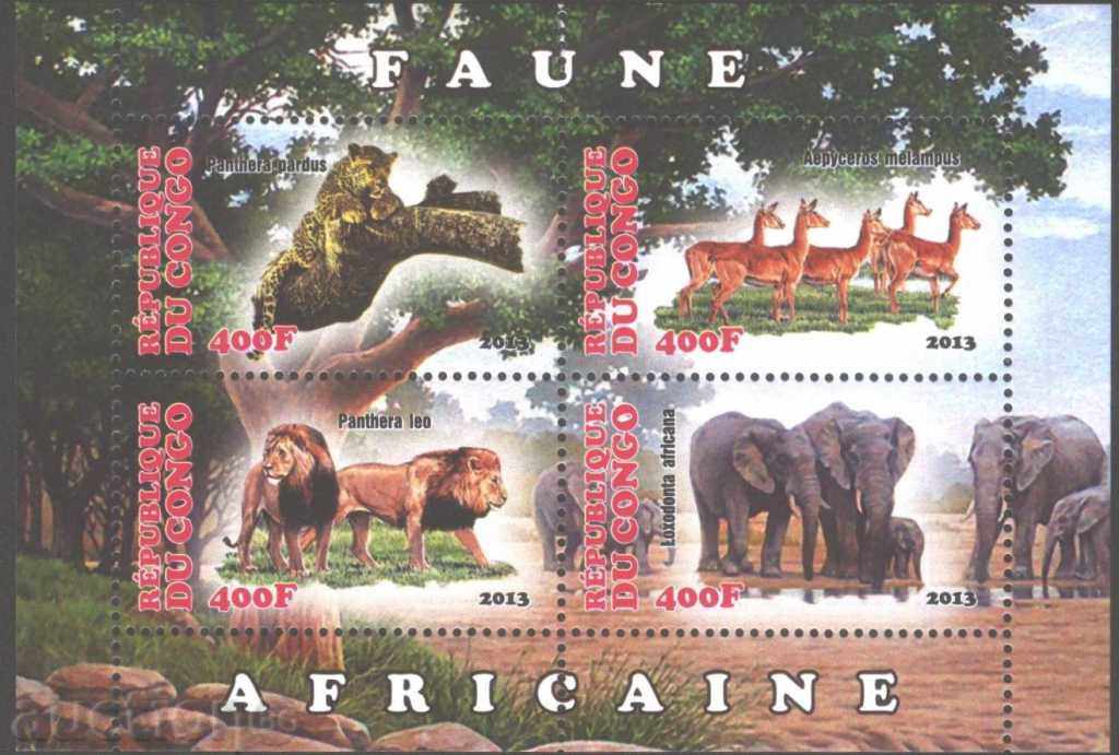 Καθαρίστε μπλοκ Πανίδα της Αφρικής Ζώα ελέφαντες Lions 2013 Κονγκό