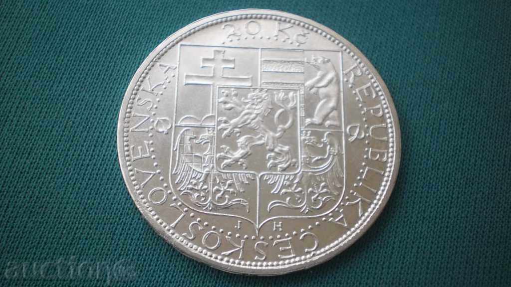 Cehoslovacia 20 Coroanele Rare 1937 Argint UNC