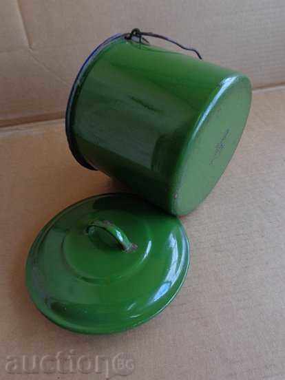 Стар емайлирано соц канче с капак, емайлиран съд за храна - 5 Стар емайлирано соц канче с капак, емайлиран съд за храна - 5