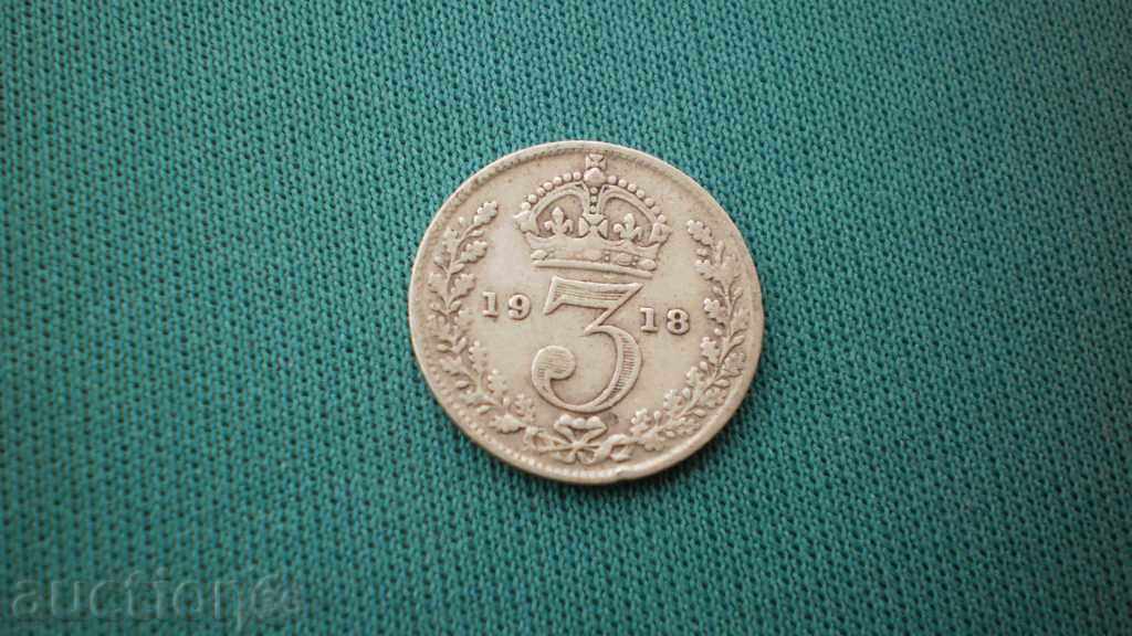 Silver Coin 3 Pence 1918 England