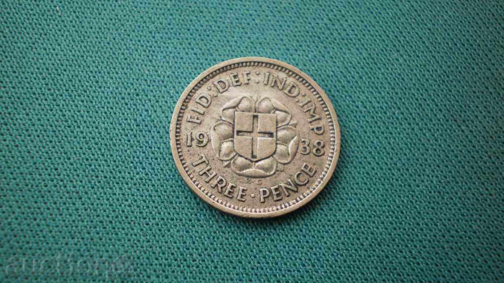 Сребърна Монета  3 Pence  1938  Англия с цена € 3.07 | 6.00 лв.