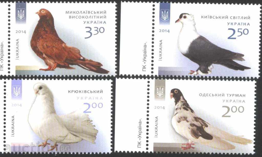 Чисти марки Птици Гълъби 2014 от Украйна