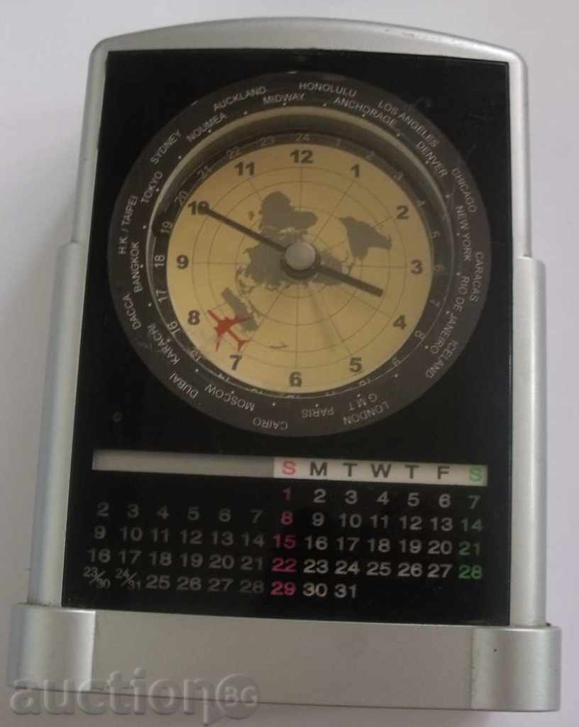 Auction desktop quartz clock with world time and calendar Auction desktop quartz clock with world time and calendar