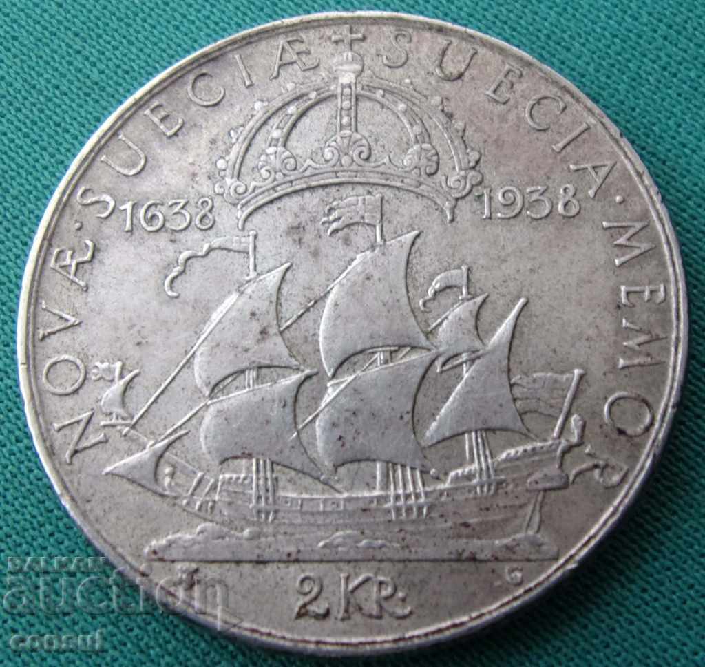 Швеция  2 Крони1938 UNC Сребро