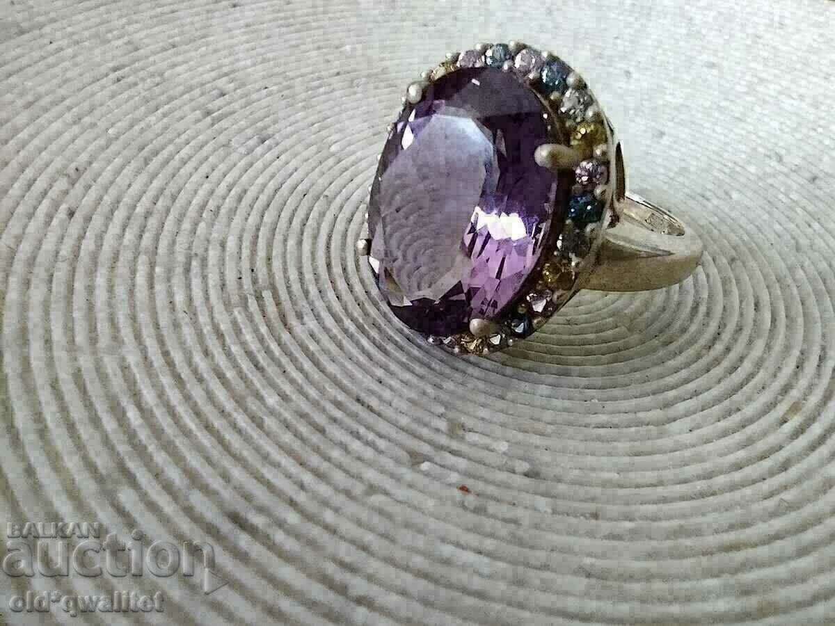 GORGEOUS GOLD RING, AMETHYST and MULTICOLORED SAPPHIRES - 7