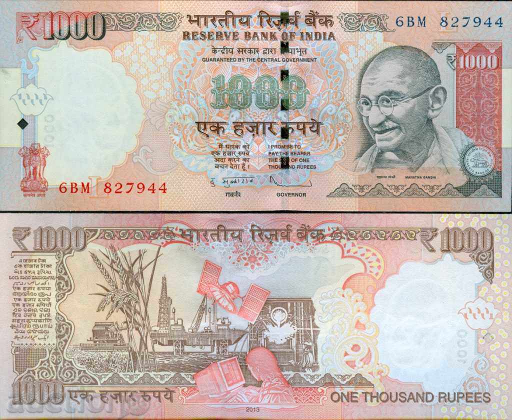 INDIA INDIA 1000 rupie Problema - 2013 problema litera L NEW UNC