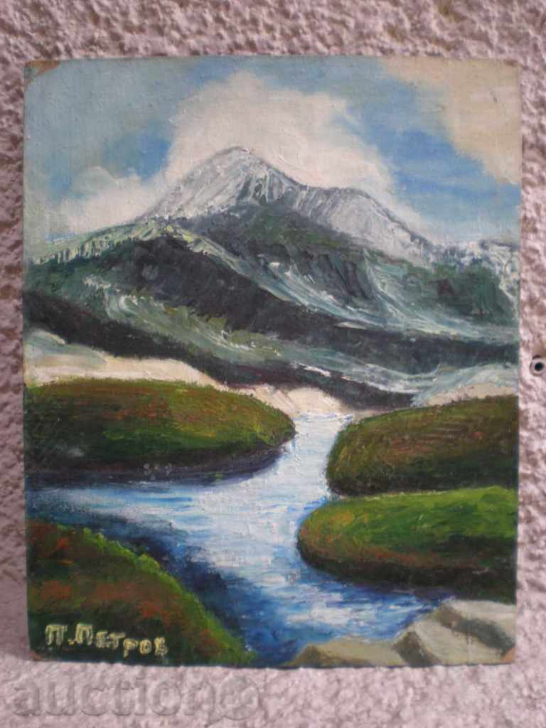 pictura, ulei, carton - semnat