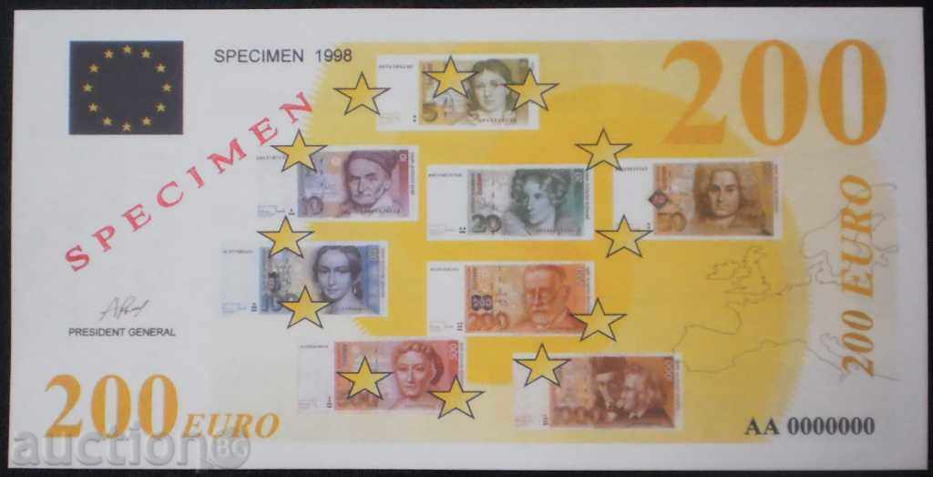 Bancnotă Franța SPECIMEN 200 EURO 1998 UNC Bancnotă rară