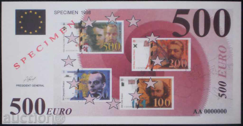 Bancnotă Franța SPECIMEN 500 EURO 1998 UNC Bancnotă rară