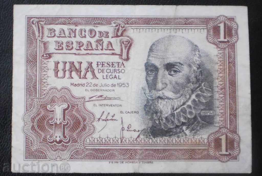 Spania 1 peseta 1953 Rare Bancnota cu preț € 5.11 | 9.99 BGN