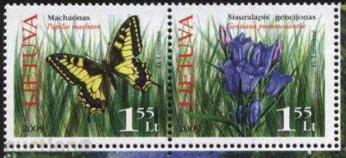 Чисти марки Пеперуда и Цвете 2009 от Литва