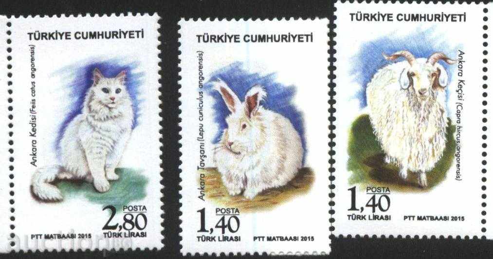 Чисти марки  Фауна Котка Овен Заек 2015 от  Турция