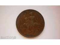 France 5 Tsentim 1913 Rare Coin