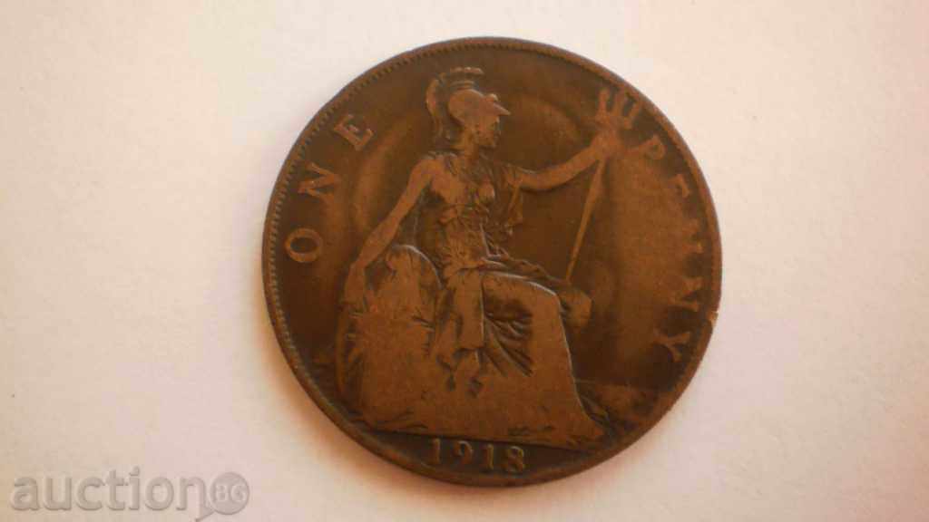 England 1 Penny 1918 Rare Coin