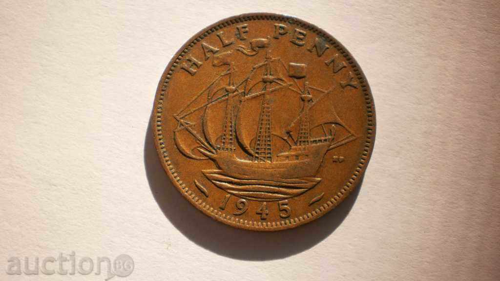 Англия  ½  Пени  1945  Рядка Монета