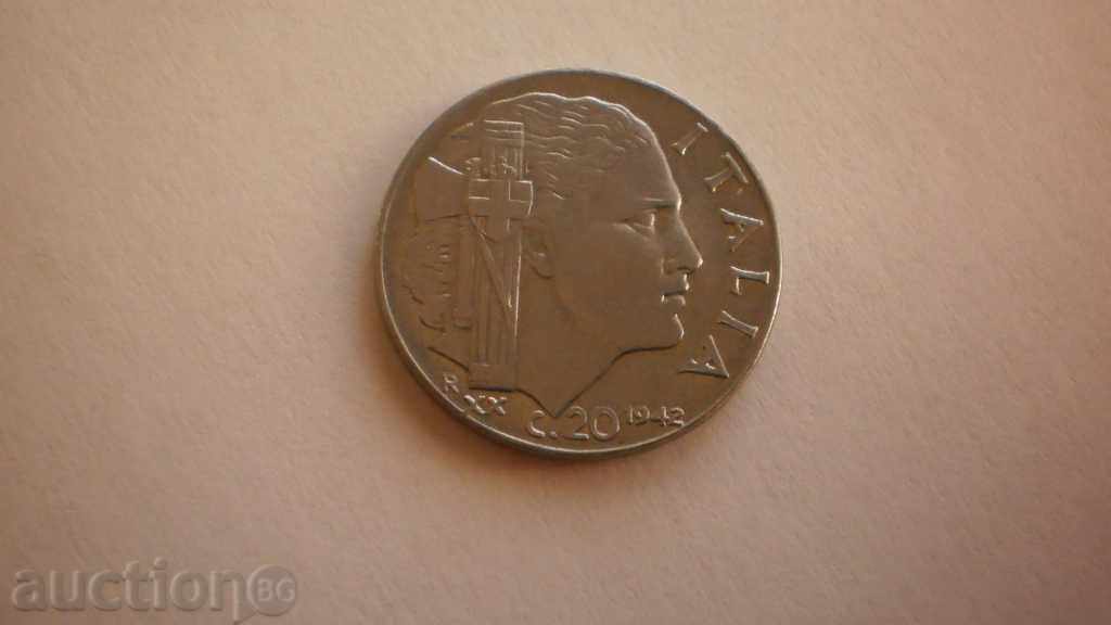 Italy 20 Centresimi 1942 R Rare Coin
